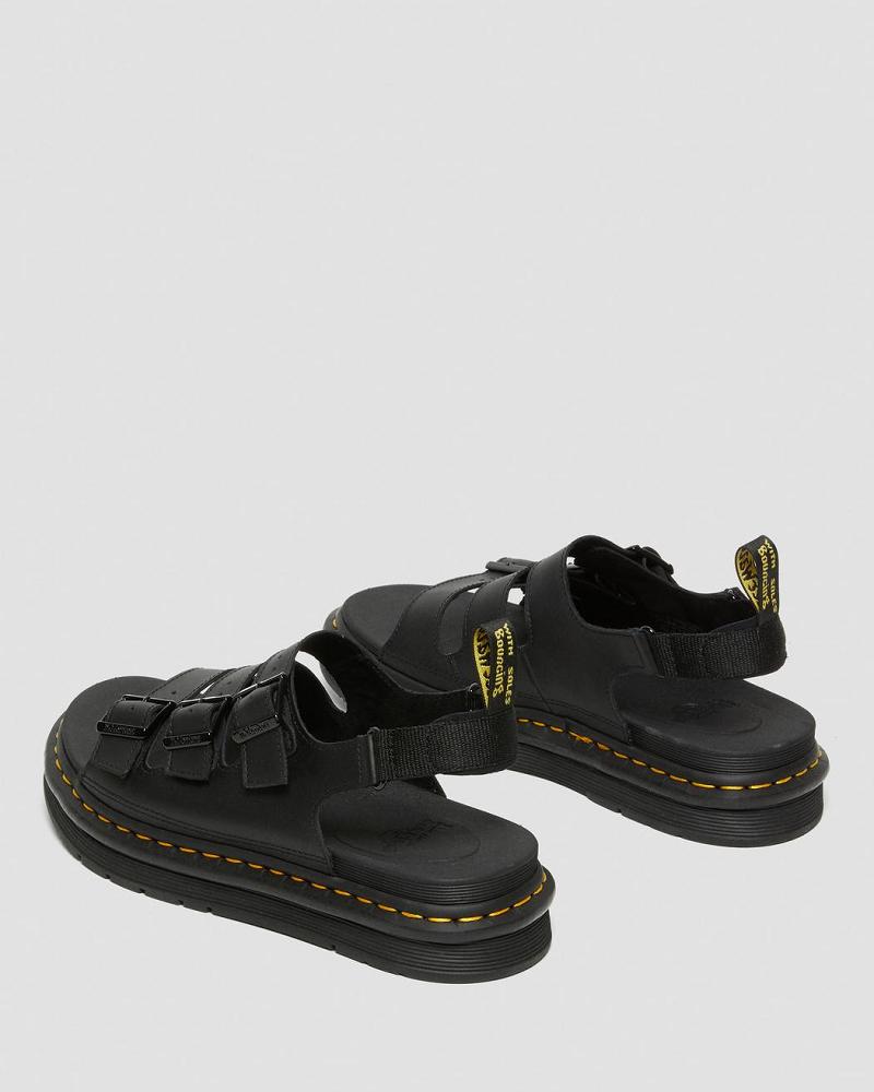 Black Men's Dr Martens Soloman Men's Leather Strap Sandals | CA 641CTV